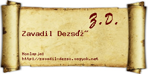 Zavadil Dezső névjegykártya
